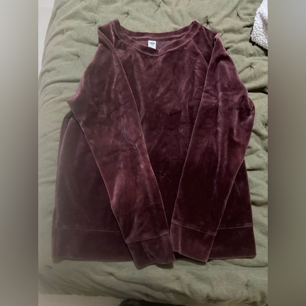 Old Navy Velour Burgundy Crewneck Sweater Sz S
